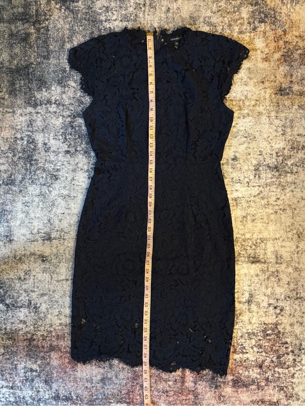 MEROKEETY Navy Blue Sleeveless Lace Floral Cocktail Dress Size M - Picture 10 of 10